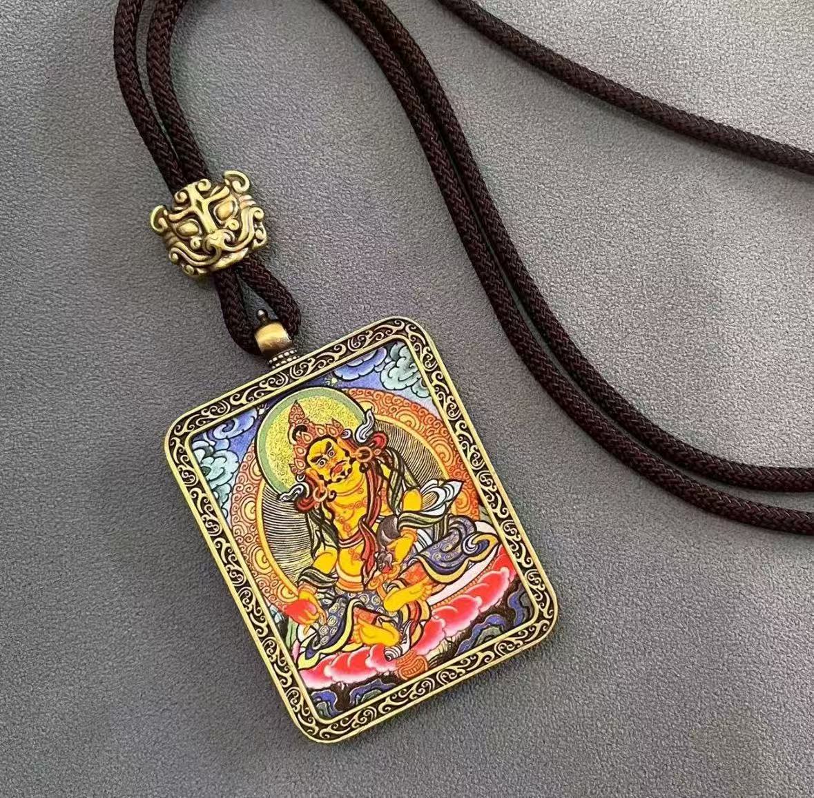Handmade Tibetan Thangka Pendant Necklace - Samantabhadra Bodhisattva Zodiac Guardian Amulet for Dragon & Snake