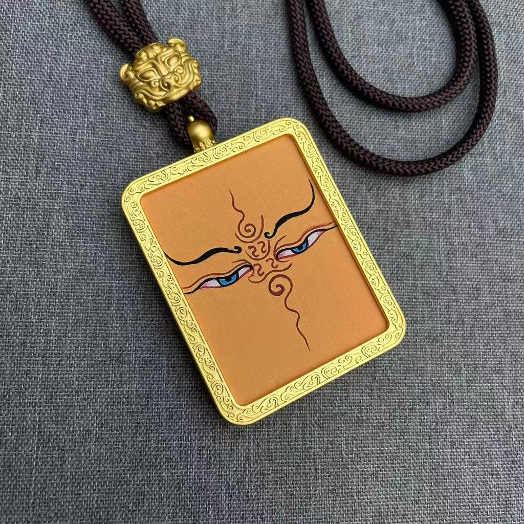 Handmade Tibetan Thangka Pendant Necklace - Samantabhadra Bodhisattva Zodiac Guardian Amulet for Dragon & Snake
