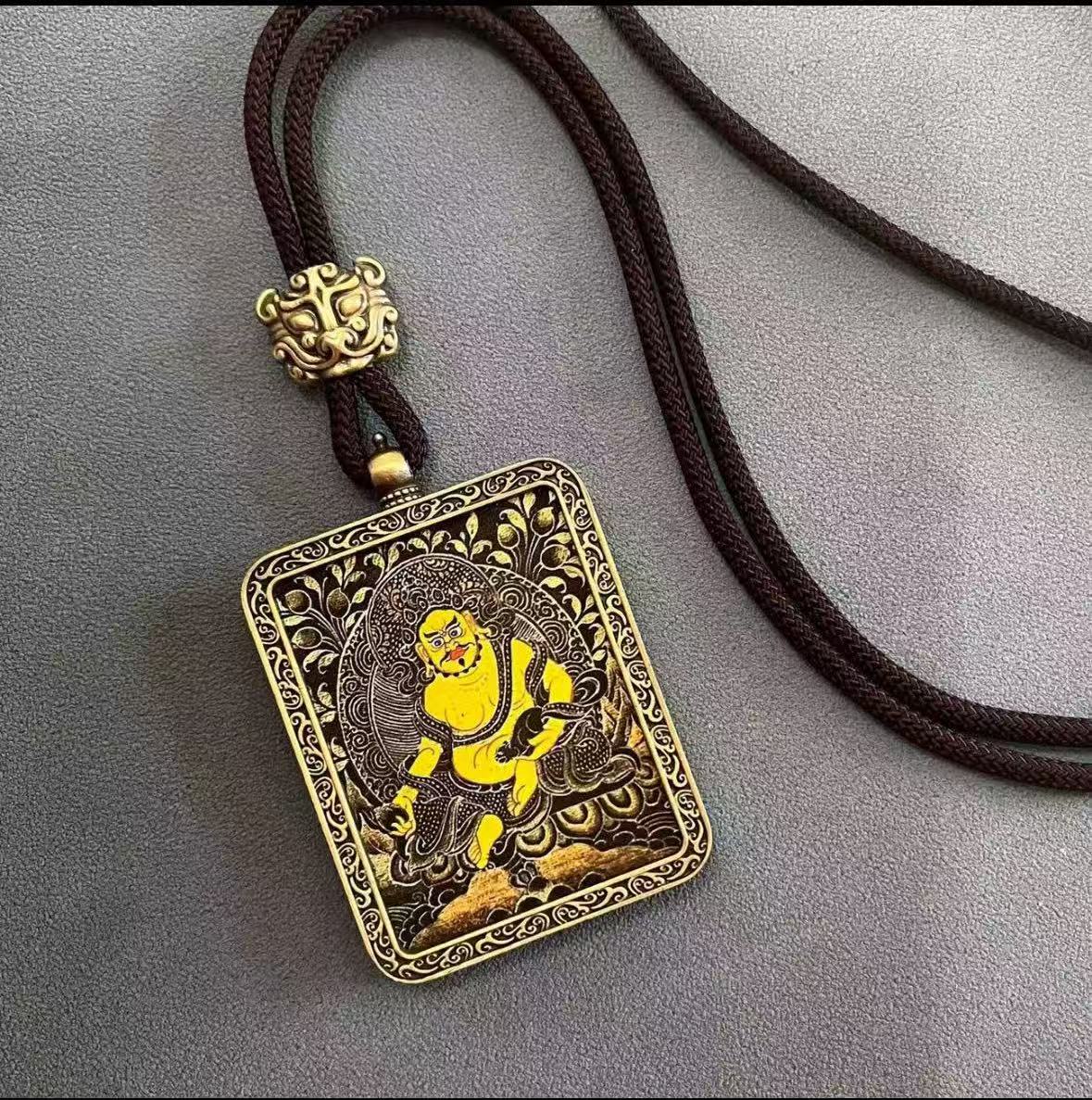 Handmade Tibetan Thangka Pendant Necklace - Samantabhadra Bodhisattva Zodiac Guardian Amulet for Dragon & Snake