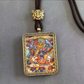Handmade Tibetan Thangka Pendant Necklace - Samantabhadra Bodhisattva Zodiac Guardian Amulet for Dragon & Snake
