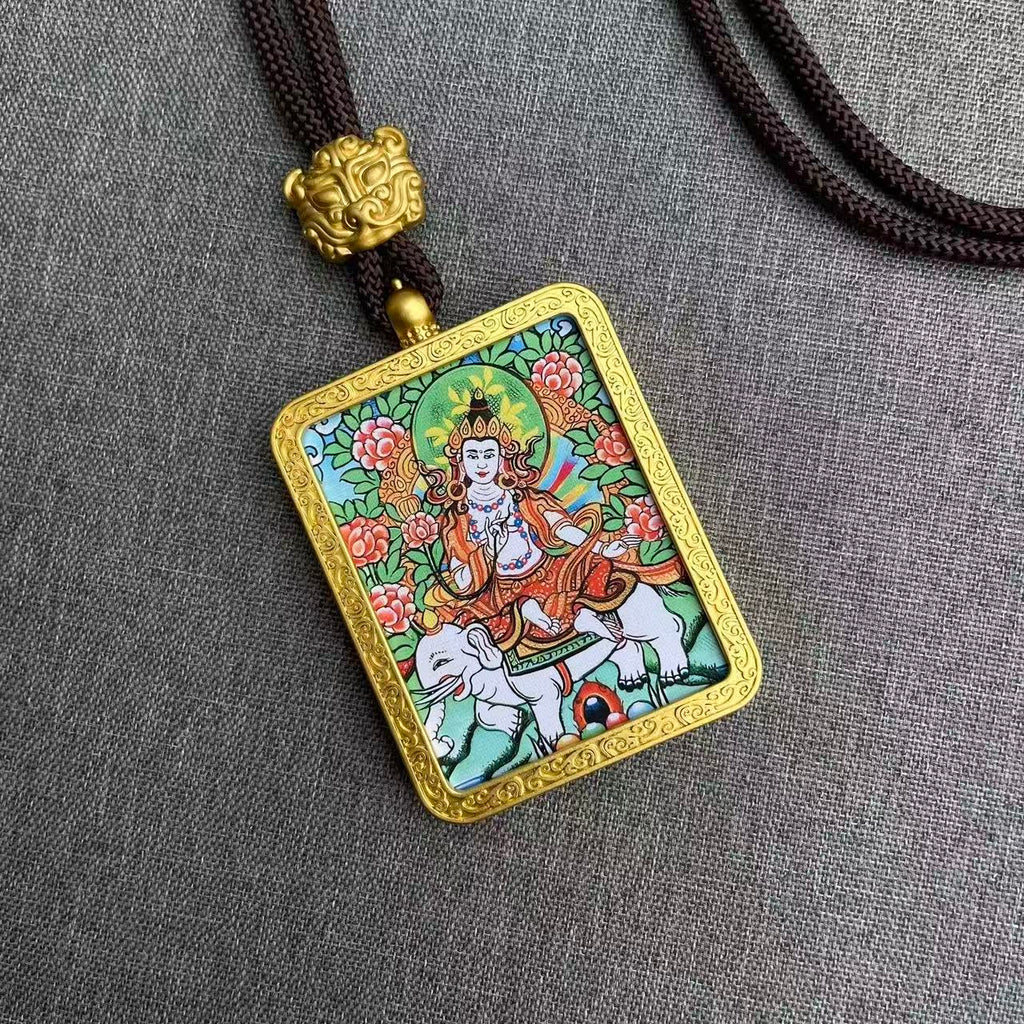 Tibetan Thangka Pendant Necklace - Samantabhadra Bodhisattva
