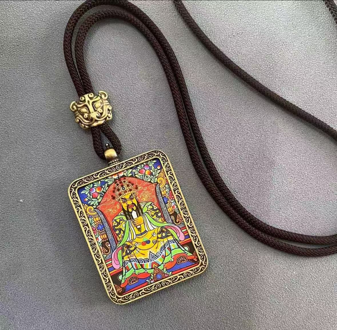 Handmade Tibetan Thangka Pendant Necklace - Samantabhadra Bodhisattva Zodiac Guardian Amulet for Dragon & Snake