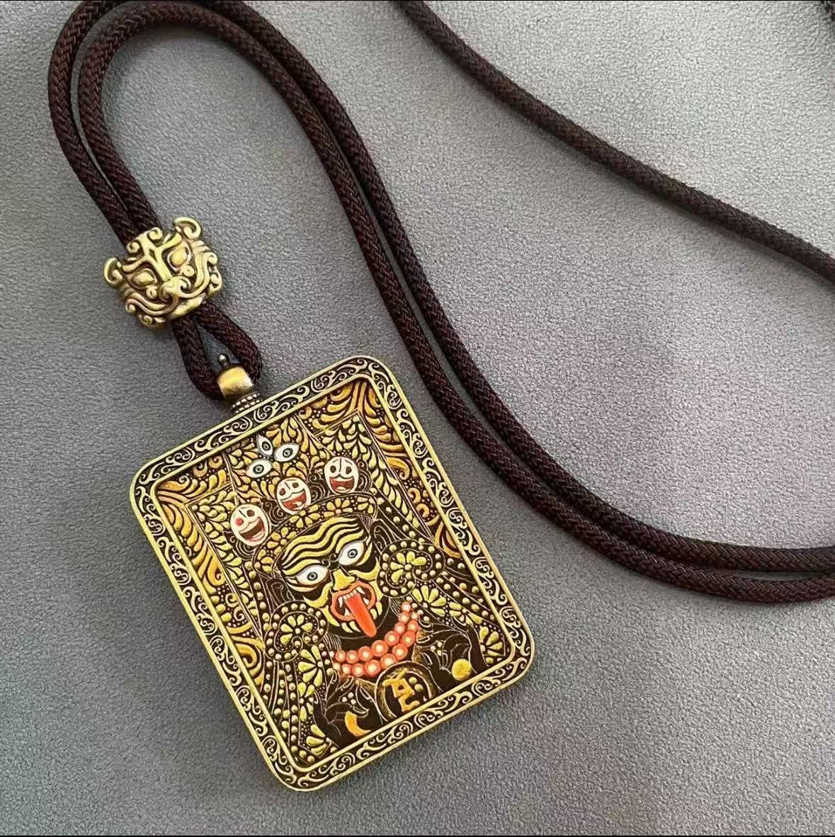 Handmade Tibetan Thangka Pendant Necklace - Samantabhadra Bodhisattva Zodiac Guardian Amulet for Dragon & Snake