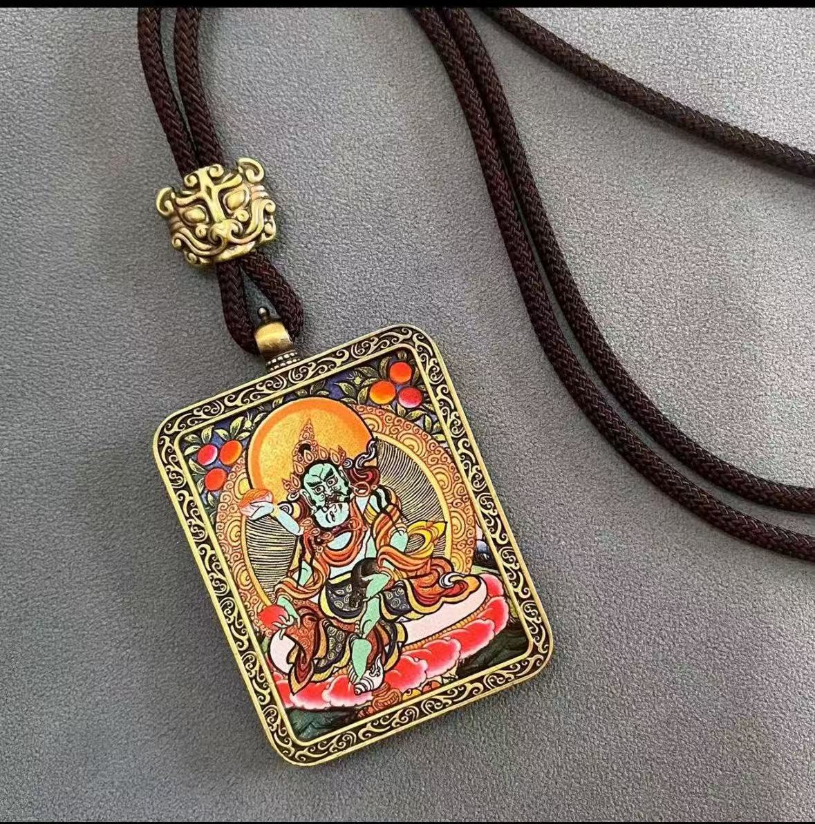 Handmade Tibetan Thangka Pendant Necklace - Samantabhadra Bodhisattva Zodiac Guardian Amulet for Dragon & Snake